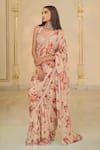 Shop_Arpita Mehta_Beige Organza, Net Mirrors, Embroidery, Sequins Bloom Print Sari Set With Hand _Online_at_Aza_Fashions