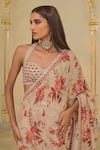 Arpita Mehta_Beige Organza, Net Mirrors, Embroidery, Sequins Bloom Print Sari Set With Hand _at_Aza_Fashions