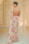 Shop_Arpita Mehta_Beige Georgette, Net Embroidery, Sequins, Beads Sweetheart Bloom Print Sari Set _at_Aza_Fashions