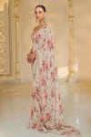 Buy_Arpita Mehta_Beige Georgette, Net Embroidery, Sequins, Beads Sweetheart Bloom Print Sari Set _Online_at_Aza_Fashions