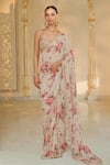 Buy_Arpita Mehta_Beige Georgette, Net Embroidery, Sequins, Beads Sweetheart Bloom Print Sari Set _at_Aza_Fashions