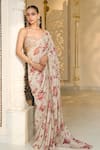 Shop_Arpita Mehta_Beige Georgette, Net Embroidery, Sequins, Beads Sweetheart Bloom Print Sari Set _Online_at_Aza_Fashions