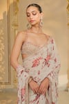 Arpita Mehta_Beige Georgette, Net Embroidery, Sequins, Beads Sweetheart Bloom Print Sari Set _at_Aza_Fashions