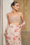 Arpita Mehta_Beige Georgette, Net Sequins, Zari, Bloom Print Tiered Sari And Blouse _Online_at_Aza_Fashions