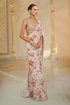 Buy_Arpita Mehta_Beige Georgette, Net Sequins, Zari, Bloom Print Tiered Sari And Blouse _Online_at_Aza_Fashions