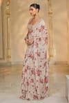 Arpita Mehta_Beige Georgette, Net Ruffles, Sequins, Beads, Bloom Print Sari And Hand Blouse _Online_at_Aza_Fashions