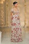 Buy_Arpita Mehta_Beige Georgette, Net Ruffles, Sequins, Beads, Bloom Print Sari And Hand Blouse _Online_at_Aza_Fashions