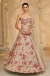 Buy_Arpita Mehta_Rose Gold Organza Embroidery, Sequins Sweetheart Neck Bloom Print Lehenga Set _at_Aza_Fashions