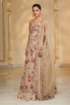 Buy_Arpita Mehta_Rose Gold Organza Embroidery, Sequins Sweetheart Neck Bloom Print Lehenga Set _Online_at_Aza_Fashions