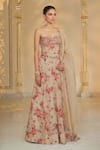Shop_Arpita Mehta_Rose Gold Organza Embroidery, Sequins Sweetheart Neck Bloom Print Lehenga Set _Online_at_Aza_Fashions