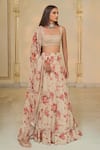 Arpita Mehta_Rose Gold Net, Organza Embroidery, Sequins, Foil Printing Bloom Lehenga Set _Online_at_Aza_Fashions