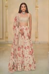 Buy_Arpita Mehta_Rose Gold Net, Organza Embroidery, Sequins, Foil Printing Bloom Lehenga Set _at_Aza_Fashions