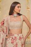Shop_Arpita Mehta_Rose Gold Net, Organza Embroidery, Sequins, Foil Printing Bloom Lehenga Set _Online_at_Aza_Fashions