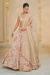 Arpita Mehta_Beige Organza, Net Foil Printing, Red Bloom Printed Lehenga Set With Blouse _Online_at_Aza_Fashions