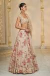 Shop_Arpita Mehta_Beige Organza, Net Foil Printing, Red Bloom Printed Lehenga Set With Blouse _Online_at_Aza_Fashions