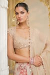 Arpita Mehta_Beige Organza, Net Foil Printing, Red Bloom Printed Lehenga Set With Blouse _at_Aza_Fashions