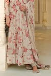 Arpita Mehta_Beige Georgette, Cotton, Silk Red Bloom Print And Rose Gold Anarkali Set _Online_at_Aza_Fashions