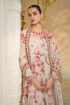 Buy_Arpita Mehta_Beige Georgette, Cotton, Silk Red Bloom Print And Rose Gold Anarkali Set _Online_at_Aza_Fashions