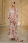 Arpita Mehta_Beige Georgette, Cotton, Silk Red Bloom Print And Rose Gold Anarkali Set _at_Aza_Fashions