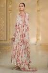 Buy_Arpita Mehta_Beige Georgette, Cotton, Silk Red Bloom Print And Rose Gold Anarkali Set 