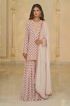 Arpita Mehta_Beige Crepe, Georgette Embroidery, Mirrors, Bloom Butti Print Kurta Gharara Set _Online_at_Aza_Fashions