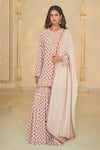 Buy_Arpita Mehta_Beige Crepe, Georgette Embroidery, Mirrors, Bloom Butti Print Kurta Gharara Set _at_Aza_Fashions