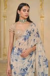 Arpita Mehta_Beige Organza, Net Sequins, Stones, Bloom Print And Rose Gold Sari Set _Online_at_Aza_Fashions
