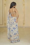 Shop_Arpita Mehta_Beige Georgette, Net Embroidery, Bloom Print Tiered Saree And Hand Blouse _at_Aza_Fashions