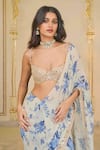 Buy_Arpita Mehta_Beige Georgette, Net Embroidery, Bloom Print Tiered Saree And Hand Blouse _Online_at_Aza_Fashions