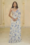 Buy_Arpita Mehta_Beige Georgette, Net Ruffles, Embroidery Bloom Print Saree And Hand Blouse _at_Aza_Fashions