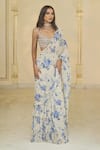 Buy_Arpita Mehta_Beige Georgette, Net Ruffles, Embroidery Bloom Print Saree And Hand Blouse _Online_at_Aza_Fashions