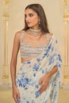 Arpita Mehta_Beige Georgette, Net Ruffles, Embroidery Bloom Print Saree And Hand Blouse _at_Aza_Fashions