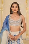 Arpita Mehta_Beige Organza, Net Embroidery, Mirrors, Beads Halter Bloom Print Lehenga Set _Online_at_Aza_Fashions