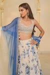 Shop_Arpita Mehta_Beige Organza, Net Embroidery, Mirrors, Beads Halter Bloom Print Lehenga Set _Online_at_Aza_Fashions