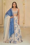 Buy_Arpita Mehta_Beige Organza, Net Embroidery, Mirrors, Beads Halter Bloom Print Lehenga Set _at_Aza_Fashions