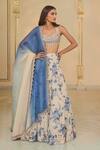 Arpita Mehta_Beige Organza, Net Embroidery, Mirrors, Beads Halter Bloom Print Lehenga Set _at_Aza_Fashions