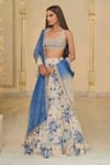 Buy_Arpita Mehta_Beige Organza, Net Embroidery, Mirrors, Beads Halter Bloom Print Lehenga Set 