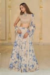 Buy_Arpita Mehta_Beige Organza, Net Sequins, Stones, Embroidery Round Bloom Print Lehenga Set _at_Aza_Fashions