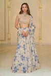 Buy_Arpita Mehta_Beige Organza, Net Sequins, Stones, Embroidery Round Bloom Print Lehenga Set _Online_at_Aza_Fashions