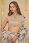 Shop_Arpita Mehta_Beige Organza, Net Sequins, Stones, Embroidery Round Bloom Print Lehenga Set _Online_at_Aza_Fashions