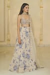 Buy_Arpita Mehta_Beige Organza, Net Embroidery, Sequins, Bloom Print Lehenga Set With Blouse _Online_at_Aza_Fashions