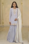 Arpita Mehta_Blue Crepe, Georgette Embroidery, Bloom Butti Print Kurta, Gharara And Dupatta Set _Online_at_Aza_Fashions