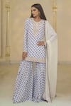 Buy_Arpita Mehta_Blue Crepe, Georgette Embroidery, Bloom Butti Print Kurta, Gharara And Dupatta Set _at_Aza_Fashions