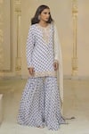 Shop_Arpita Mehta_Blue Crepe, Georgette Embroidery, Bloom Butti Print Kurta, Gharara And Dupatta Set _Online_at_Aza_Fashions
