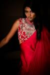 Buy_Babita Malkani_Red Silk , Sequins, Stones Pre-draped Saree With Embroidered Blouse _Online_at_Aza_Fashions