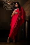Shop_Babita Malkani_Red Silk , Sequins, Stones Pre-draped Saree With Embroidered Blouse _Online_at_Aza_Fashions