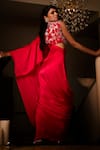 Babita Malkani_Red Silk , Sequins, Stones Pre-draped Saree With Embroidered Blouse _Online_at_Aza_Fashions