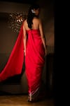 Babita Malkani_Red Silk Satin Sequins, Stones, Tassels Halter Neck Ombre Cutdana Saree Gown _Online_at_Aza_Fashions