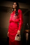Shop Babita Malkani Red Silk Satin, Organza Sequins, Stones, Embroidered Shirt And Cowl Skirt Set Online at Aza Fashions Shop_Babita Malkani_Red Silk Satin, Organza Sequins, Stones, Embroidered Shirt And Cowl Skirt Set _Online_at_Aza_Fashions