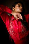 Babita Malkani Red Silk Satin, Organza Sequins, Stones, Embroidered Shirt And Cowl Skirt Set at Aza Fashions Babita Malkani_Red Silk Satin, Organza Sequins, Stones, Embroidered Shirt And Cowl Skirt Set _at_Aza_Fashions